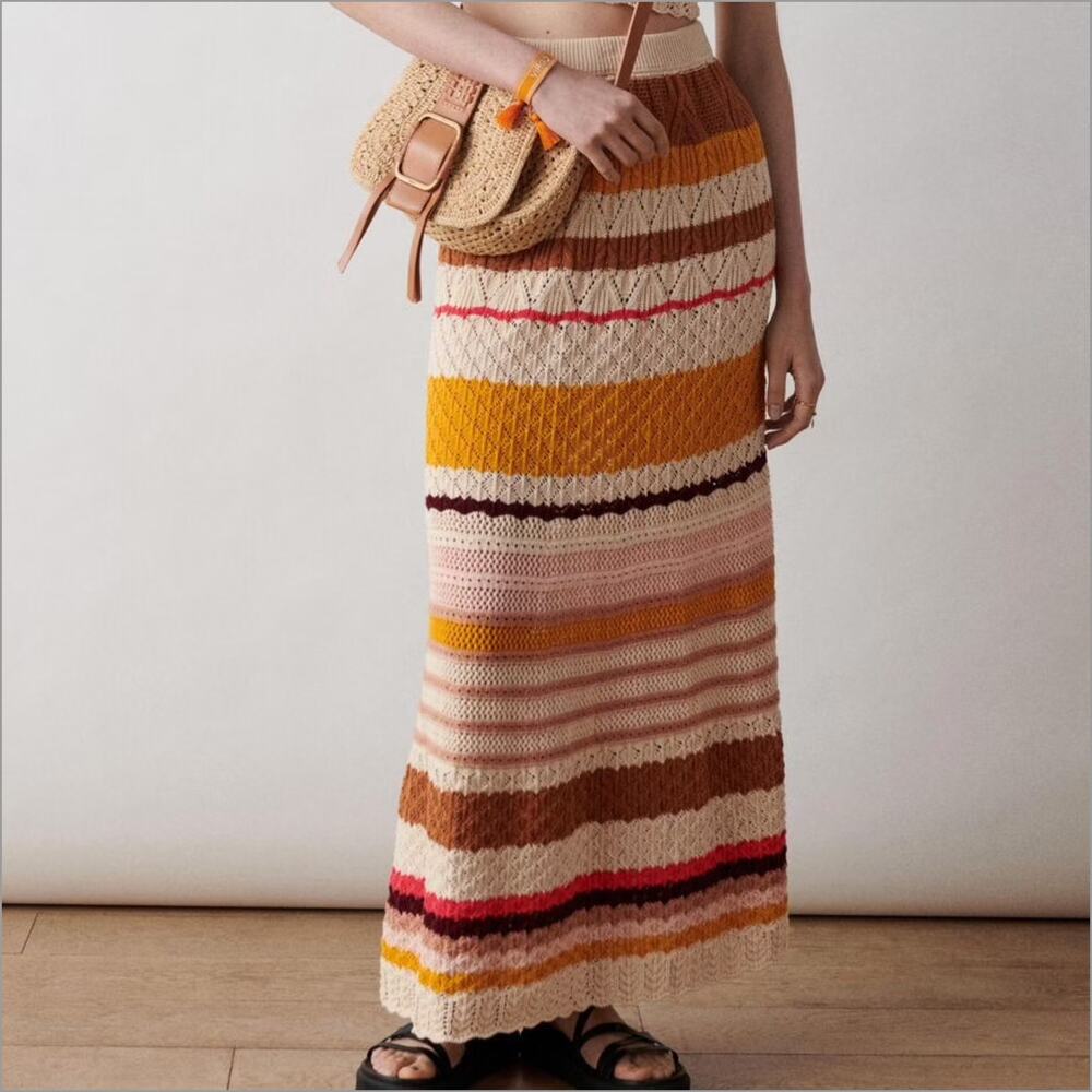 Ba&sh The Jana Skirt multi knitted Cotton long size Small